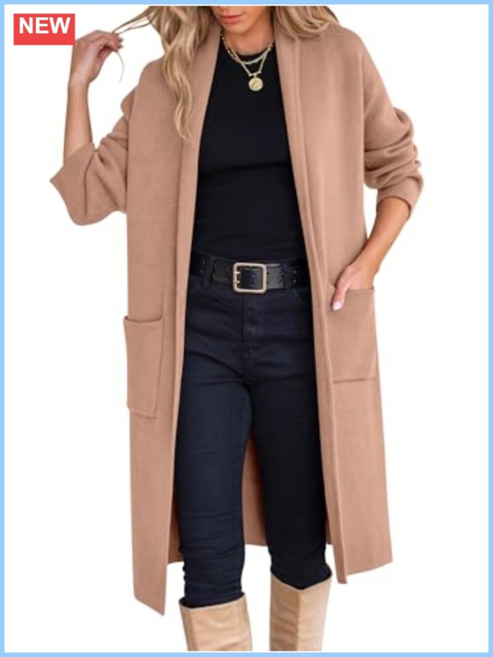 Oversized Open Front Knit Cardigan Long Sweater Duster Coat with Pockets